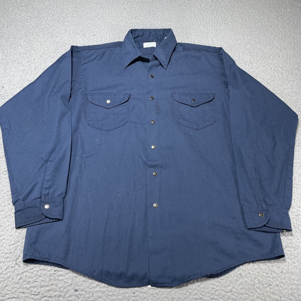 Vintage OshKosh B'gosh Shirt Mens XL Blue Best-Prest‎ Snap Front Long Sleeve